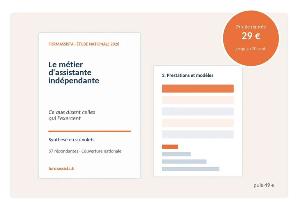 Couverture Formassista Etude Nationale 2026 Sur Le Metier Dassistante Independante 57 Repondantes Offre A 29euro Jusquau 20 Septembre